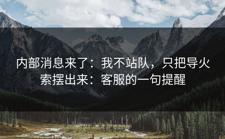 内部消息来了:我不站队,只把导火索摆出来:客服的一句提醒