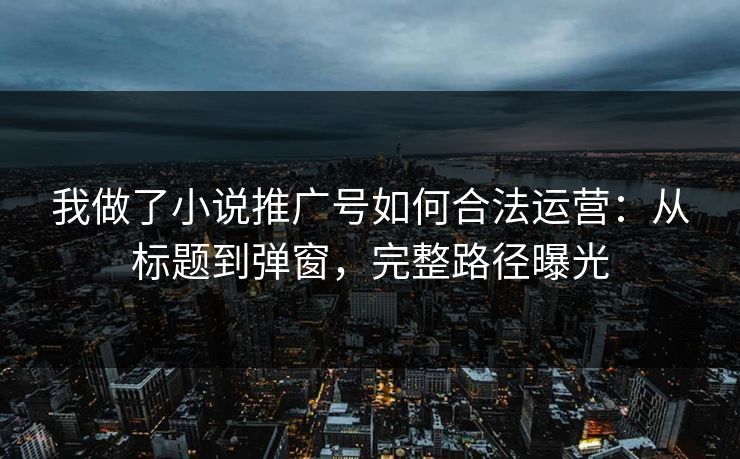 我做了小说推广号如何合法运营:从标题到弹窗,完整路径曝光