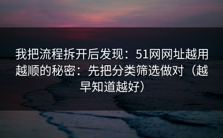 我把流程拆开后发现：51网网址越用越顺的秘密：先把分类筛选做对（越早知道越好）