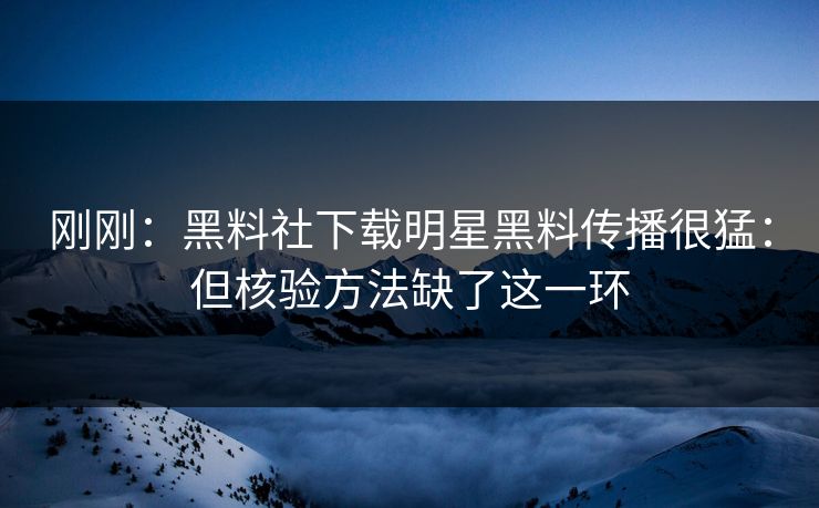 刚刚:黑料社下载明星黑料传播很猛:但核验方法缺了这一环